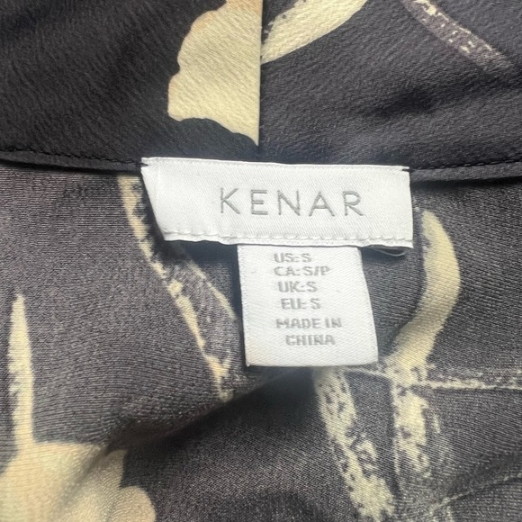 Kenar Charcoal Color Cream Watercolor Florals Minimalist Loungewear Robe Kimono - Picture 6 of 7